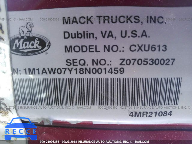 2008 MACK CXU613 CXU600 1M1AW07Y18N001459 зображення 9