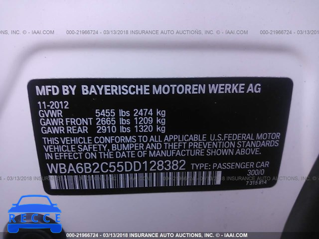 2013 BMW 650 I WBA6B2C55DD128382 Bild 8