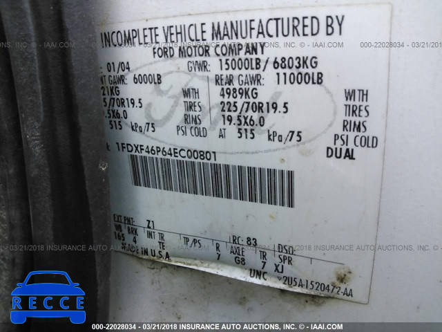 2004 FORD F450 SUPER DUTY 1FDXF46P64EC00801 image 9