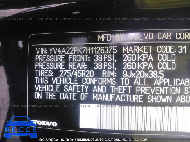 2017 VOLVO XC90 T6 YV4A22PK7H1126375 image 8