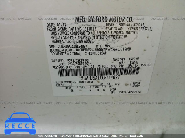 2012 LINCOLN MKT 2LMHJ5ATXCBL54097 image 8