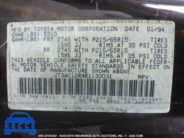 1994 TOYOTA PREVIA LE JT3AC12R4R1133031 Bild 8