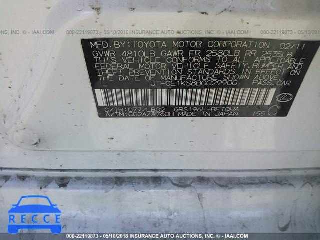 2011 LEXUS GS 350 JTHCE1KS8B0029900 image 8