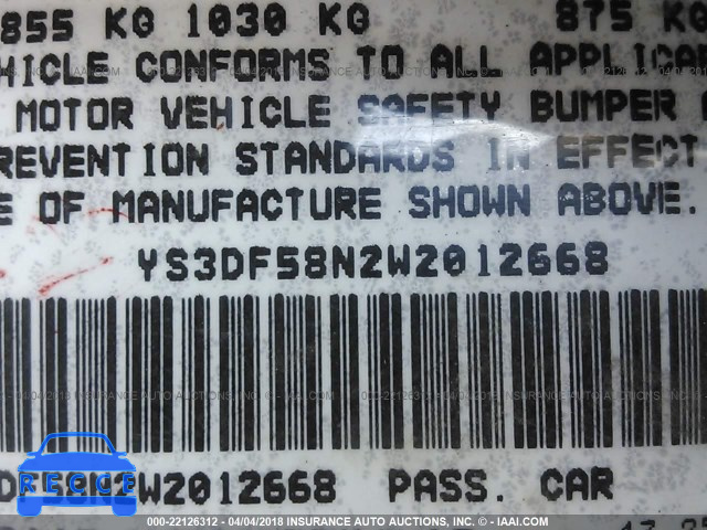 1998 SAAB 900 SE TURBO YS3DF58N2W2012668 image 8
