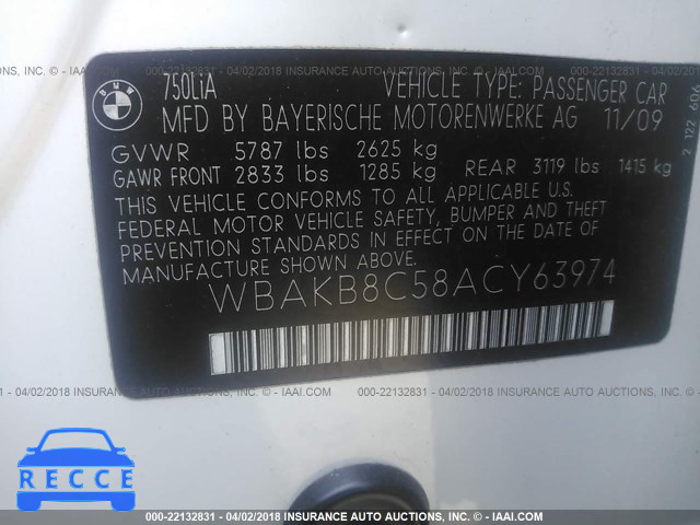 2010 BMW 750 LI WBAKB8C58ACY63974 image 8