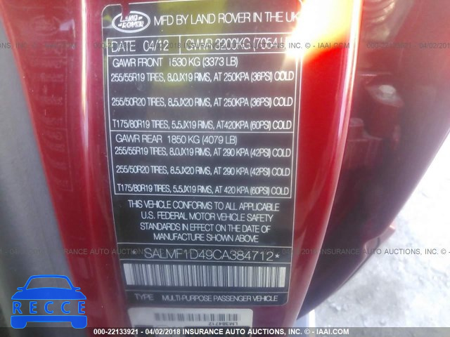 2012 LAND ROVER RANGE ROVER HSE LUXURY SALMF1D49CA384712 зображення 8