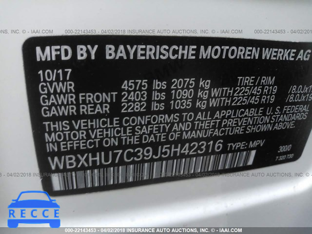 2018 BMW X1 SDRIVE28I WBXHU7C39J5H42316 image 8
