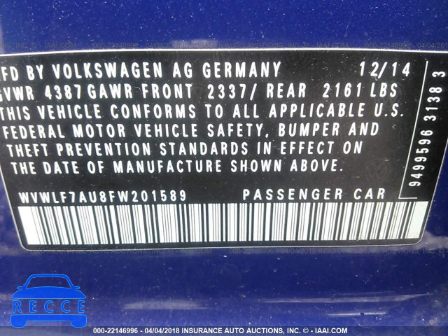 2015 VOLKSWAGEN GOLF R WVWLF7AU8FW201589 image 8