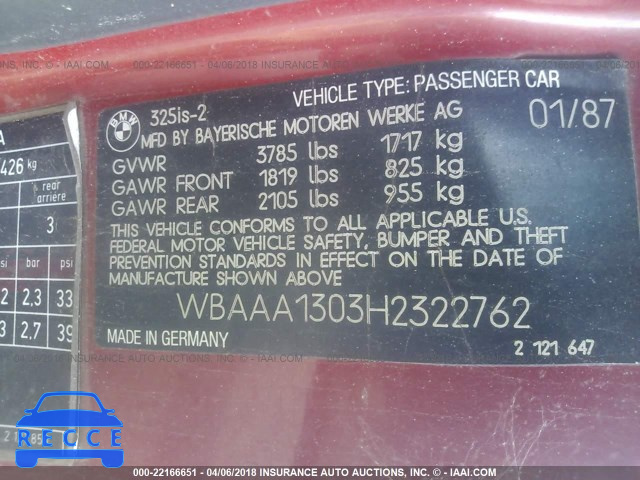 1987 BMW 325 IS WBAAA1303H2322762 image 8