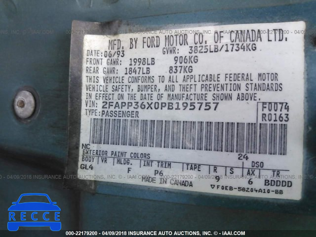 1993 FORD TEMPO GL 2FAPP36X0PB195757 image 8