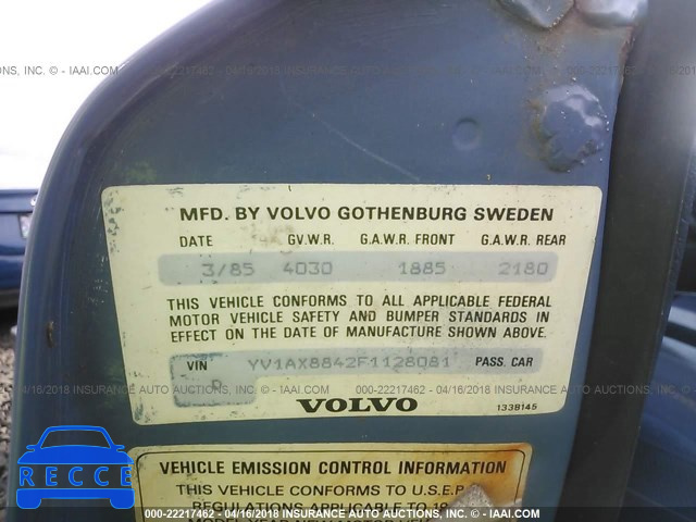 1985 VOLVO 244 DL/GL YV1AX8842F1128081 image 8