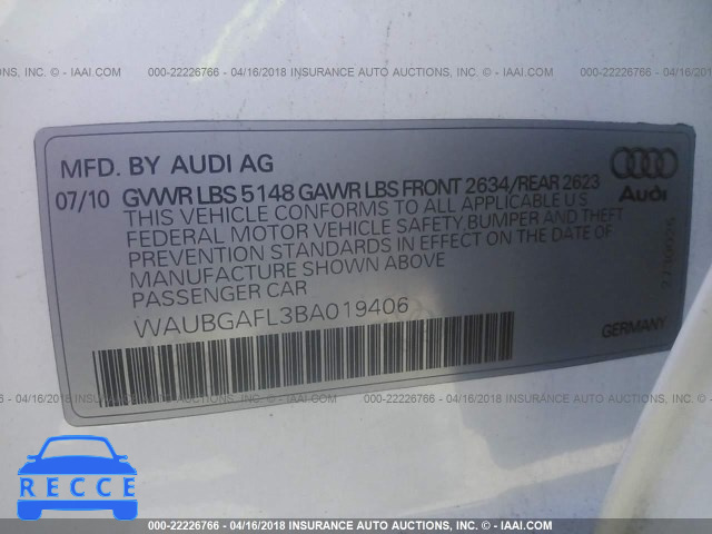 2011 AUDI S4 PREMIUM PLUS WAUBGAFL3BA019406 image 8