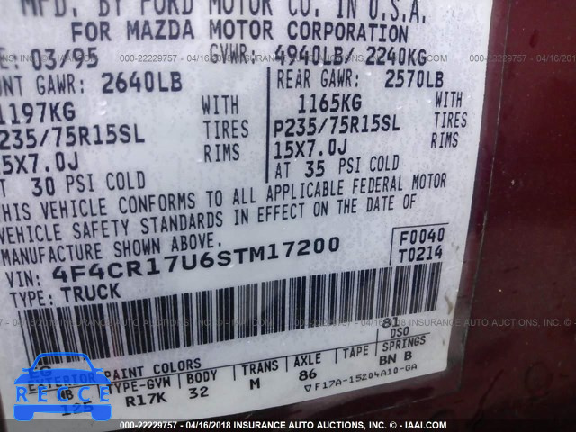 1995 MAZDA B3000 CAB PLUS 4F4CR17U6STM17200 image 8