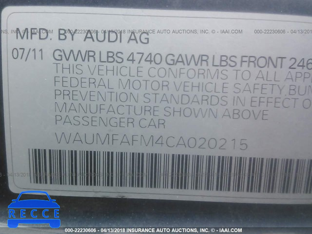 2012 AUDI A3 PREMIUM PLUS WAUMFAFM4CA020215 image 8