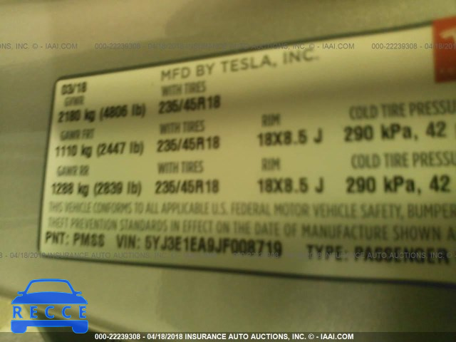 2018 TESLA MODEL 3 5YJ3E1EA9JF008719 зображення 8