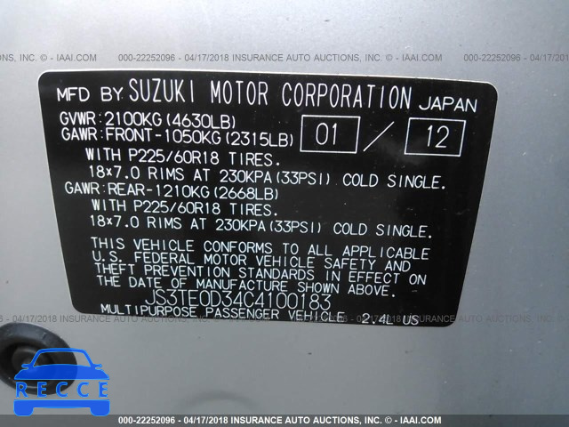 2012 SUZUKI GRAND VITARA SE JS3TE0D34C4100183 image 8