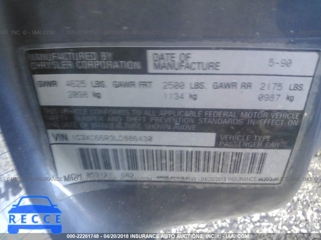 1990 CHRYSLER NEW YORKER C-BODY LANDAU 1C3XC66R3LD886430 image 8