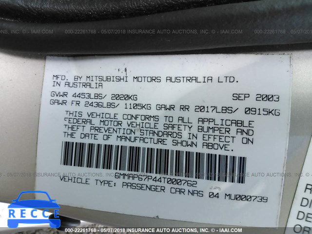 2004 MITSUBISHI DIAMANTE LS 6MMAP67P44T000762 image 8