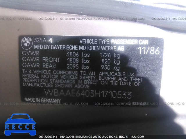 1987 BMW 325 E AUTOMATICATIC/AUTOMATIC WBAAE6403H1710533 image 8
