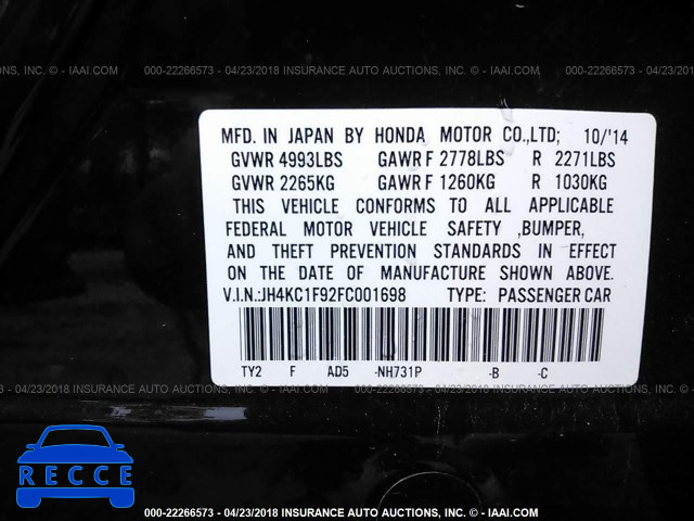 2015 ACURA RLX ADVANCE JH4KC1F92FC001698 image 8