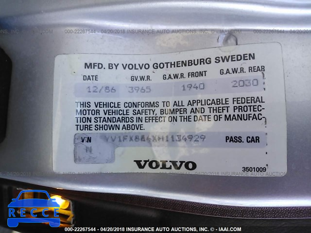 1987 VOLVO 740 GLE YV1FX884XH1134929 image 8