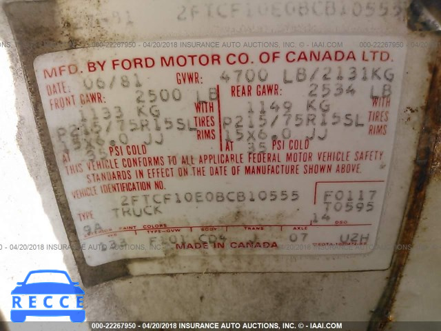 1981 FORD F100 2FTCF10E0BCB10555 image 8