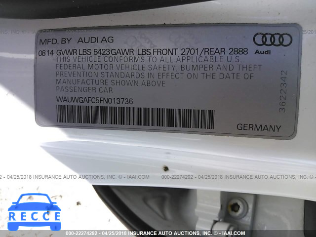 2015 AUDI A7 PREMIUM WAUWGAFC5FN013736 зображення 8