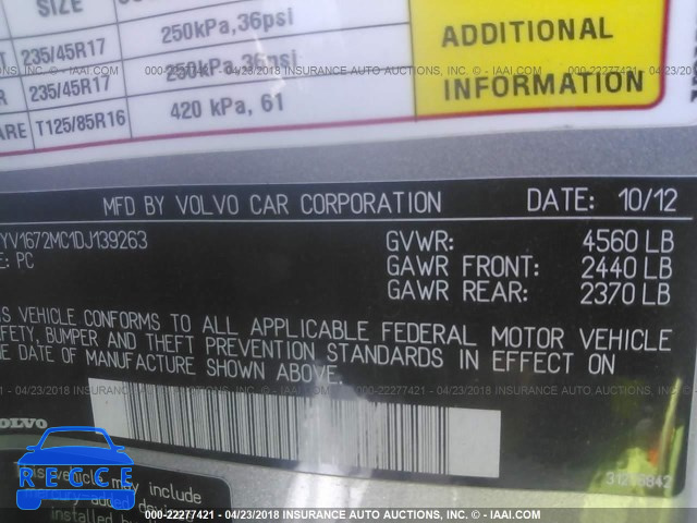 2013 VOLVO C70 T5 YV1672MC1DJ139263 image 8