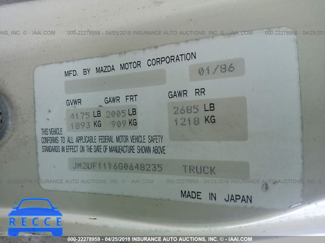 1986 MAZDA B2000 JM2UF1116G0648235 image 8