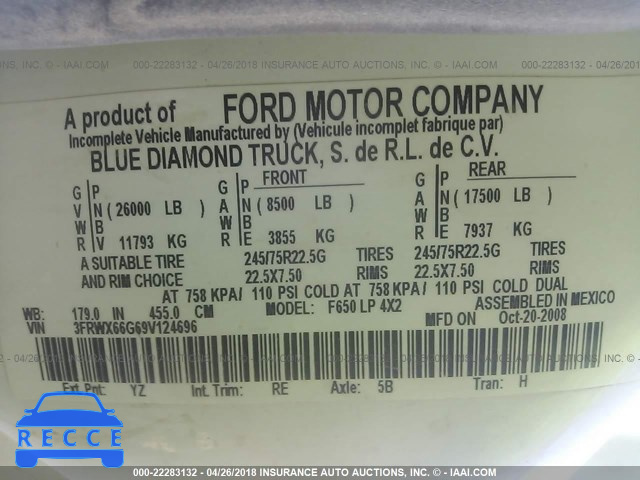 2009 FORD F650 SUPER DUTY 3FRWX66G69V124696 зображення 9