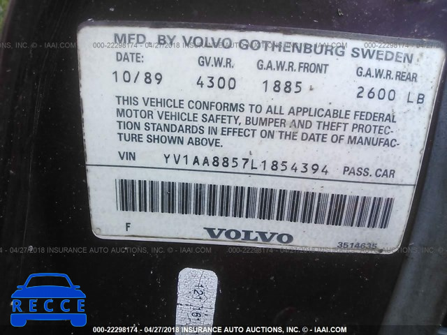 1990 VOLVO 240 DL YV1AA8857L1854394 зображення 8