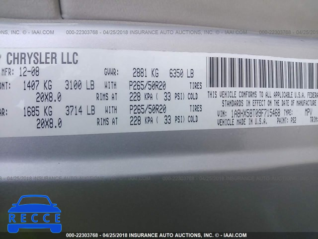 2009 CHRYSLER ASPEN LIMITED 1A8HX58T09F715468 image 8