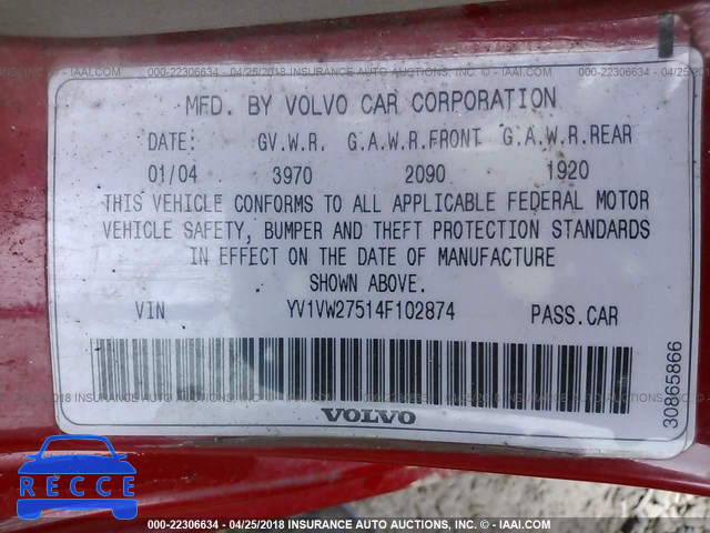 2004 VOLVO V40 1.9T YV1VW27514F102874 image 8