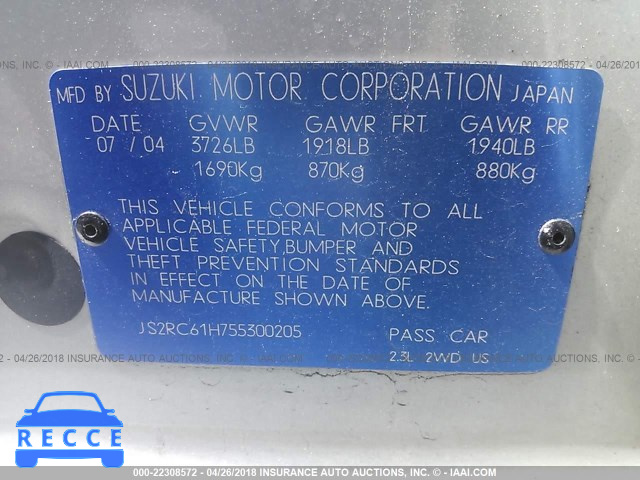 2005 SUZUKI AERIO SX JS2RC61H755300205 image 8