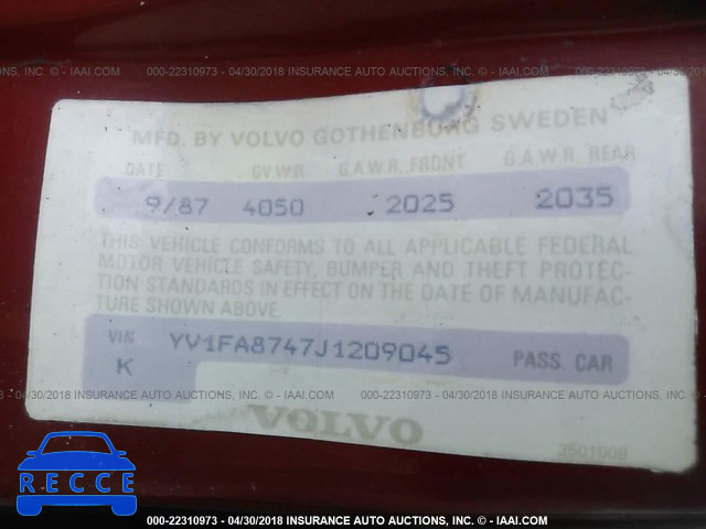 1988 VOLVO 740 GLE YV1FA8747J1209045 image 8