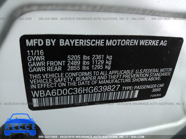 2017 BMW 640 I/GRAN COUPE WBA6D0C36HG639827 зображення 8
