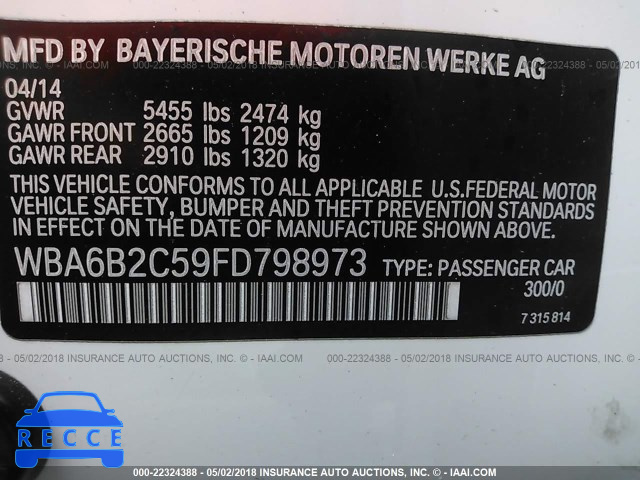 2015 BMW 650 I/GRAN COUPE WBA6B2C59FD798973 image 8