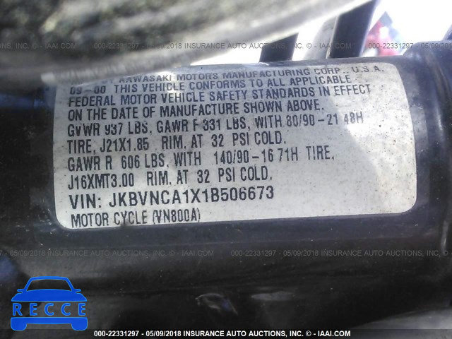2001 KAWASAKI VN800 JKBVNCA1X1B506673 зображення 9