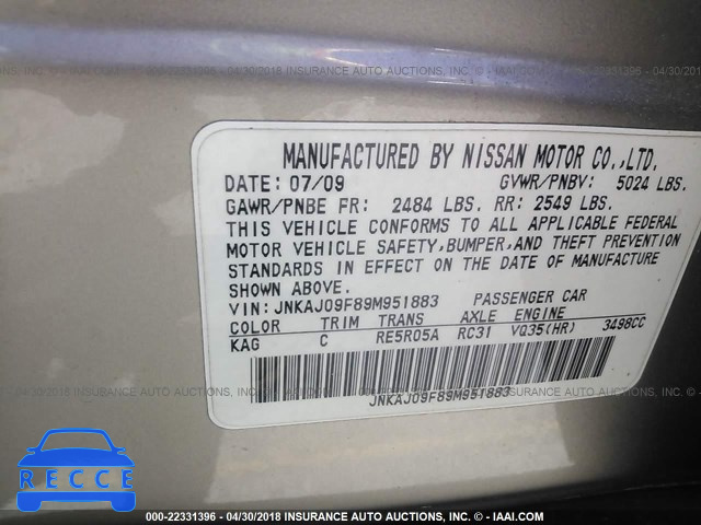 2009 INFINITI EX35 JOURNEY JNKAJ09F89M951883 image 8