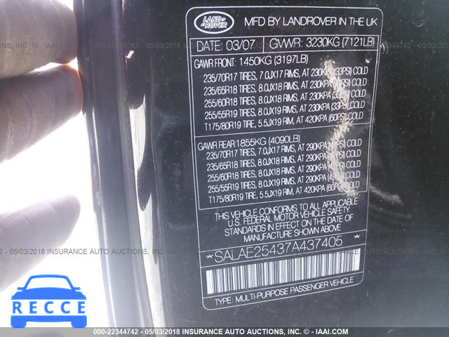 2007 LAND ROVER LR3 SE SALAE25437A437405 зображення 8