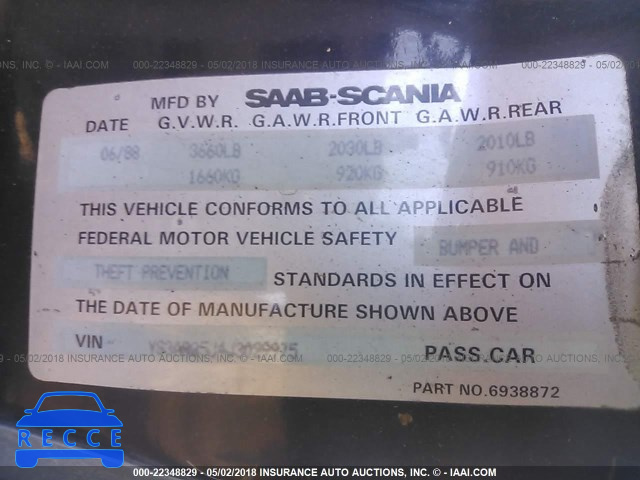 1988 SAAB 900 YS3AR35J4J3029975 Bild 8
