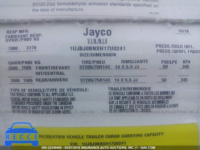 2017 JAYCO OTHER 1UJBJ0BNXH17U0241 зображення 8