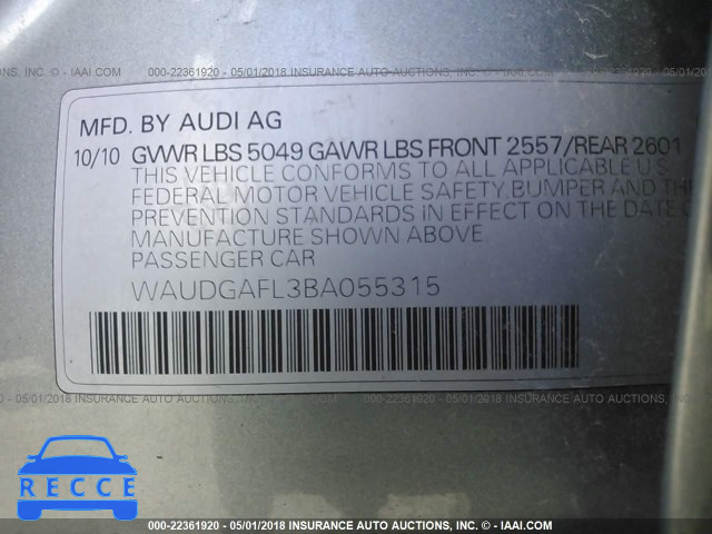 2011 AUDI S4 PREMIUM PLUS WAUDGAFL3BA055315 image 8