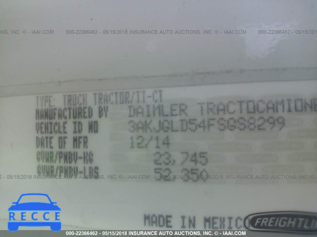 2015 FREIGHTLINER CASCADIA 125 3AKJGLD54FSGS8299 image 9