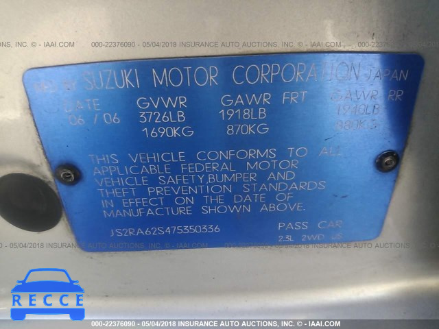 2007 SUZUKI AERIO JS2RA62S475350336 image 8