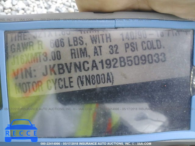 2002 KAWASAKI VN800 JKBVNCA192B509033 зображення 9