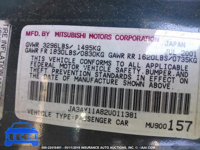 2002 MITSUBISHI MIRAGE DE JA3AY11A82U011381 image 8