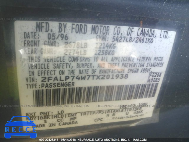 1996 FORD CROWN VICTORIA LX 2FALP74W7TX201938 image 8