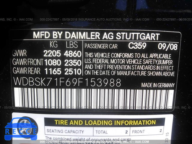 2009 MERCEDES-BENZ SL 550 WDBSK71F69F153988 image 8