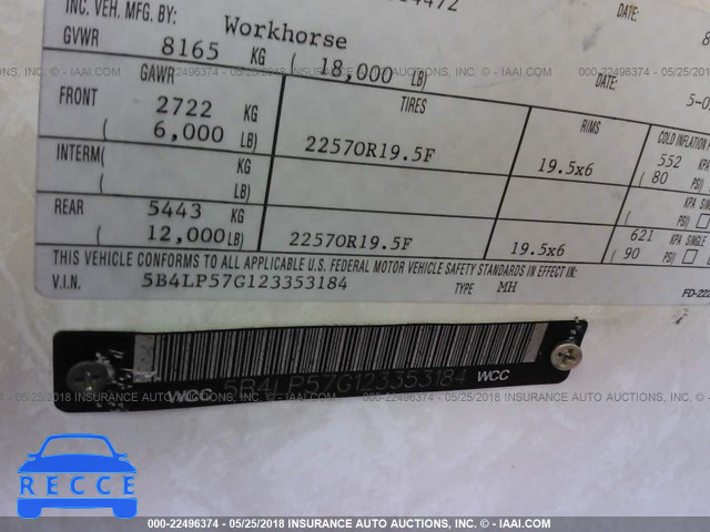 2002 WORKHORSE CUSTOM CHASSIS MOTORHOME CHASSIS P3500 5B4LP57G123353184 image 8